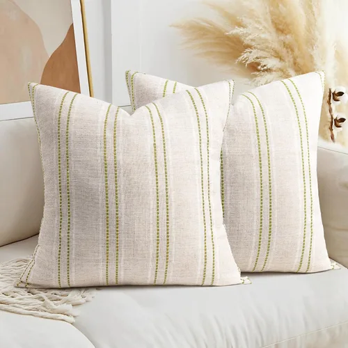 Vista 35 de AELS Fundas de Almohada Decorativas de Lino Estilo Granja de 16x16, Funda de Almohada con Textura Boho, Juego de 2, Beige con Rayas de Hilo Teñido