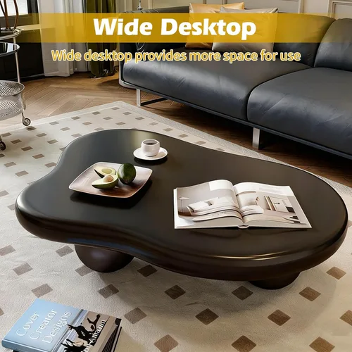 Vista 5 de Mesa de centro en forma de nube de 44 pulgadas, modernas mesas de centro ovaladas irregulares con 3 bases, mesa central color crema para dormitorio