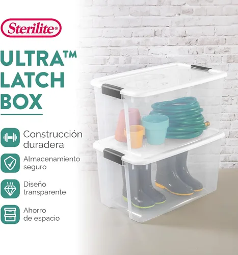 Vista 4 de Sterilite Paquete de 8 bolsas de almacenamiento ultra, recipientes de plástico con tapa, 116 cuartos de galón y 70 cuartos de galón, transparentes