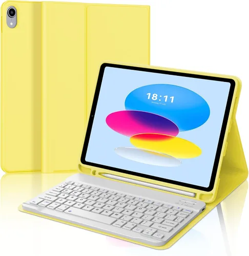 Vista 17 de KVAGO Funda para iPad (A16) de 11ª y 10ª generación con teclado, teclado desmontable inalámbrico retroiluminado de 7 colores, funda de teclado folio