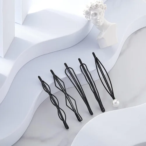 Vista 7 de 10 pinzas y pasadores geométricos de metal para el cabello, accesorios minimalistas para el cabello para mujeres y niñas, bodas y peinados (negro)