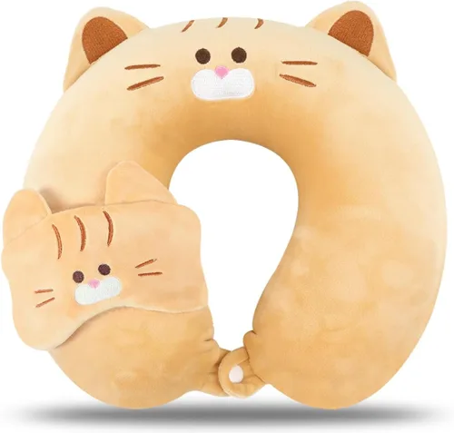 Vista 9 de Linda almohada de cuello para viajes, almohada de cuello para niños con máscara para los ojos para dormir, almohada de espuma viscoelástica