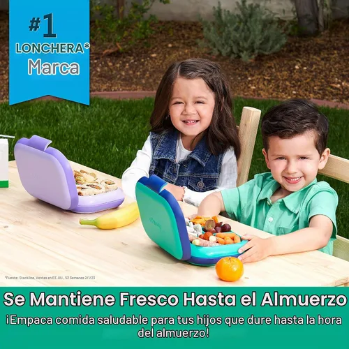 Vista 3 de Bentgo® Lonchera Chill para niños (verde/azul marino) con utensilios de plástico reutilizables para niños (azul)
