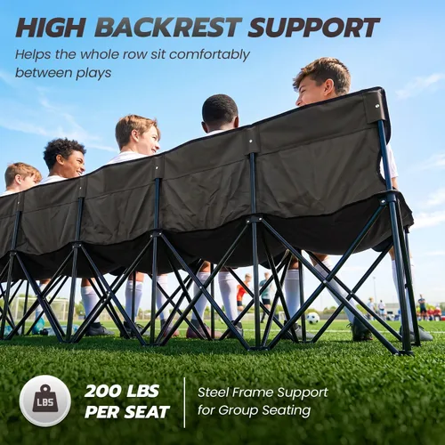 Vista 6 de Flexzion Asiento de banco plegable portátil, 6 plazas, banco de fútbol plegable, asientos portátiles para gradas, camping, línea lateral, con Negro