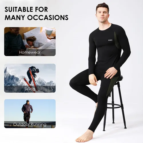 Vista 6 de Conjunto de ropa interior térmica para hombre con forro polar para esquí, invierno, capa base cálida para clima frío