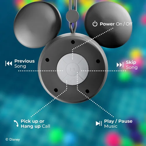 Vista 4 de Disney Mickey Mouse Ears - Altavoz de ducha Bluetooth con ventosa - Altavoz resistente al agua con clasificación IPX4 de Disney para ducha, baños