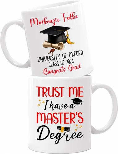 Vista 13 de Taza de viaje de graduación personalizada, Trust Me I Have A Master's Degree Destiny - Taza de café blanca, taza de café de graduación de 11 onzas