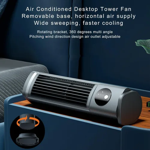 Vista 3 de Ventilador de torre de escritorio, ventilador silencioso sin aspas de 10 pulgadas con 3 niveles de velocidad, aire gran angular 3D, base ajustable