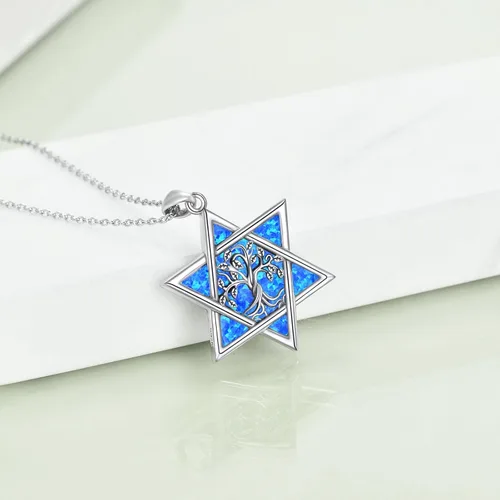 Vista 4 de YFN Collar de estrella de David de plata de ley, concha de abulón, árbol de la vida, joyería judía, regalos para mujeres y hombres