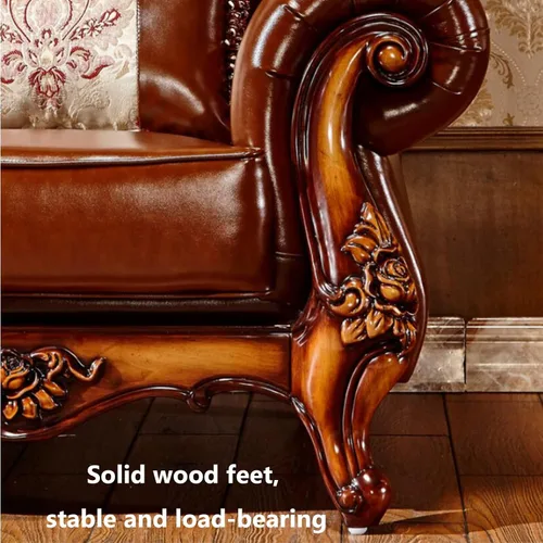 Vista 6 de Sofá de cuero de estilo europeo, madera maciza tallada de gama alta estilo americano sofá villa muebles de sala de estar adecuado para la sala