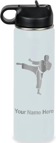 Vista 40 de Botella de agua personalizada LaserGram, Karate Man, de acero inoxidable con aislamiento al vacío de doble pared con tapa abatible, regalo grabado