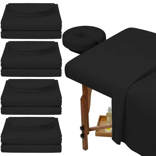 Vista 10 de Oudain Juego de 4 sábanas de microfibra suave para mesa de masaje de 3 piezas, incluye sábana encimera de masaje, sábana bajera ajustable y funda