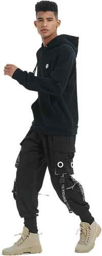 Vista 2 de Hello MrLin Pantalones deportivos para hombre, estilo punk, cargo, holgados, para hip hop, pantalones de harén, pantalones tácticos para atletismo