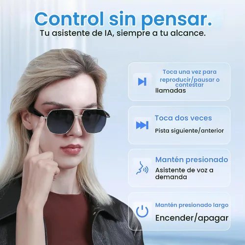 Vista 3 de AI Translator - Gafas de sol inteligentes, audio Bluetooth de oído abierto