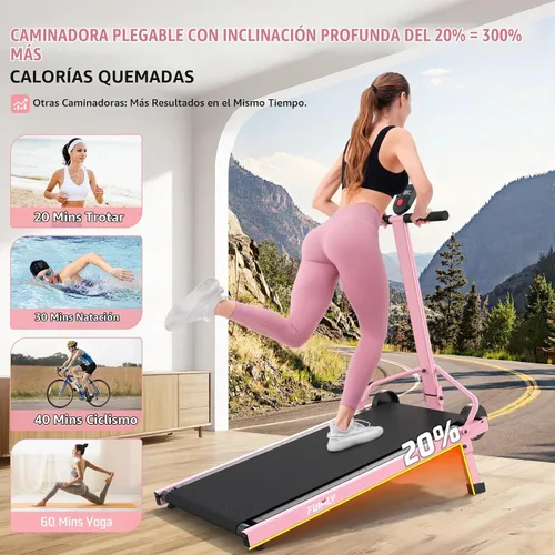 Vista 2 de [Usado] Manual Walking Pad Treadmill with Incline 20%, Foldable Treadmill with Handle Bar, 500lbs Capacity, Non-Electric Fixed Incline, Non-Slip