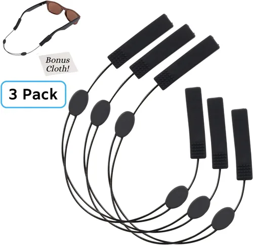 Vista 2 de Sidelinx Correa ajustable para lentes (paquete de 3) – Correa de gafas de sol sin cola – Soporte de cuerda para gafas – Con paño de limpieza
