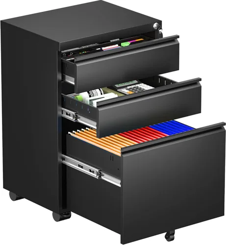 Vista 10 de INTERGREAT - Archivador de 3 cajones, gabinetes de archivo de metal con cerradura, gabinete móvil de oficina con ruedas para tamaño legal/carta