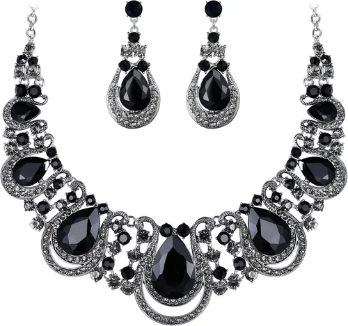 Vista 11 de Women's Costume Statement Necklace Dangle Earrings Set 05-Multicolor Tono Dorado