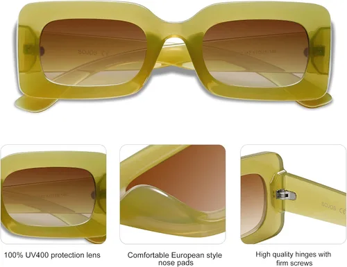 Vista 3 de SOJOS Retro 90s Nude Rectangle Sunglasses For Women Trendy Chunky Glasses Pebble SJ2160