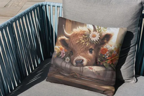 Vista 3 de OFlich Highland Cow Celtic - Fundas de almohada de verano con estampado de vaca de las montañas de 18 x 18 pulgadas, decoración de estilo floral
