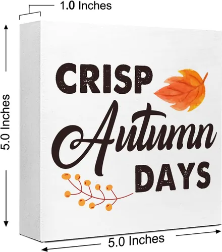 Vista 2 de Decoración de escritorio de otoño, letrero de madera de días de otoño nítidos, letrero de bloque de madera de otoño, decoraciones de otoño