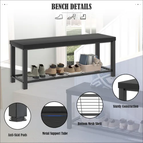 Vista 6 de EXCEFUR Banco de entrada, moderno banco de almacenamiento de madera y metal para pasillo, puerta delantera, zapatero industrial para interiores