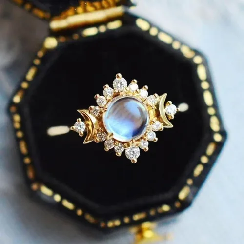Vista 8 de Anillos de compromiso con la vida en anillos de luna y sol, anillos de aniversario de compromiso, boda celestial, regalos de moda para damas