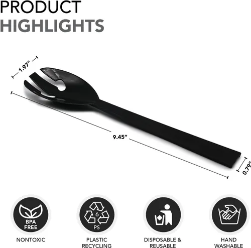 Vista 6 de Party Essentials Kit de utensilios de plástico para servir bufé, cucharas, tenedores, pinzas, 20 piezas, color negro