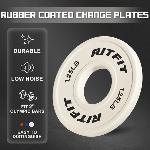 Vista 4 de RitFit Fractional Weight Plates, Rubber Coated Color Coded for Home Gym Rubber Coated with ±10g Accuracy, Color Coded for Quick ID, Progressive