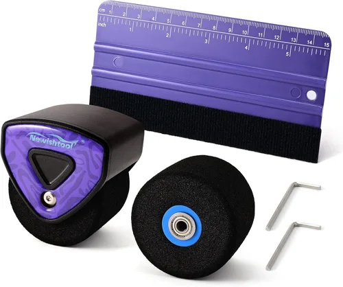 Vista 9 de NEWISHTOOL Pro Wrap Tool Esponja Rodillo de costura Remache Rueda Rodante Heat-Resistant Wrap Roller Alloy Handle Foam Refill Squeegee for Vinyl