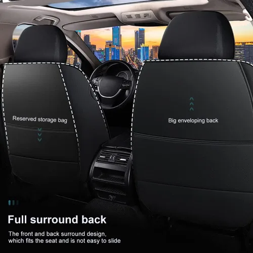 Vista 6 de Funda de cuero para asiento de automóvil compatible con BMW serie 1-7, universal, antideslizante, transpirable, suave, juego completo, color negro