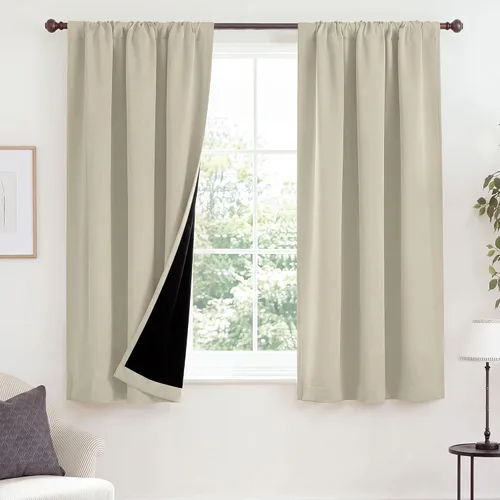 Vista 79 de NICETOWN Biscotti Beige 100% Cortinas opacas de 45" de largo para cocina, bolsillo con varilla para sótano completamente opaco, cortinas térmicas