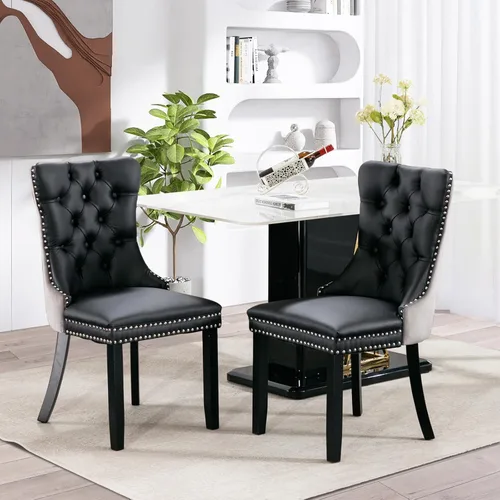 Vista 130 de SoarFlash Juego de 2 sillas de comedor de terciopelo, silla lateral de respaldo alto, silla lateral moderna tapizada de alta gama con botones Beige