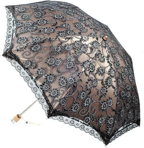 Vista 2 de Honeystore Sombrilla de viaje de encaje plegable anti-uv paraguas bordado a prueba de viento 2 Plegables Negro