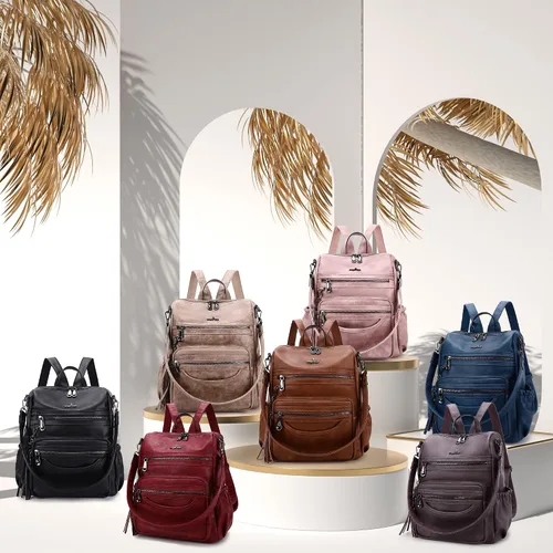 Vista 60 de Bolsos mochila monedero de piel sintética para mujer, bolsas con zíper, mochilas de hombro casuales