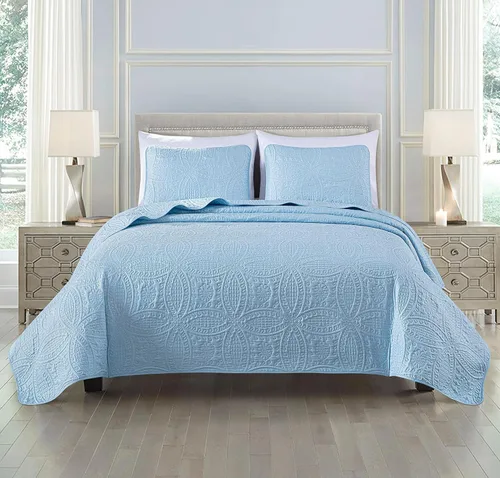 Vista 47 de Chezmoi Collection Austin - Juego de colcha tamaño matrimonial/doble, colcha de microfibra ligera acolchada Pinsonic de 3 piezas, color azul grisáceo