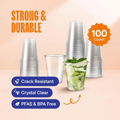 Vista 2 de Stack Man [Paquete de 100 – 12 onzas] Vasos de plástico desechables transparentes PET transparentes desechables de 12 onzas