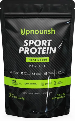 Vista 10 de Proteína vegana deportiva en polvo de chocolate, 20 porciones, 1.06 oz de proteína a base de plantas, VELOSITOL, BCAAs, verduras y frutas orgánicas