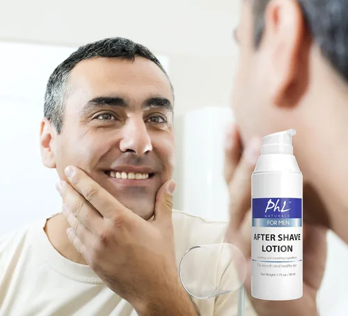 Vista 3 de PHL Naturals Loción para después del afeitado sin perfume para hombres, calma, hidrata, repara la piel y previene las quemaduras de afeitar, acabado