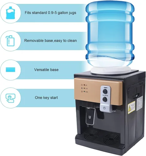 Vista 3 de Dispensador de enfriador de agua de carga superior – Dispensador eléctrico de escritorio caliente y frío, 3 ajustes de temperatura agua hirviendo