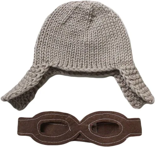 Vista 2 de Zeroest Accesorios de fotografía para bebé, sombreros de piloto, trajes de sesión de fotos, disfraz de ganchillo para niño y niña, sombrero de punto