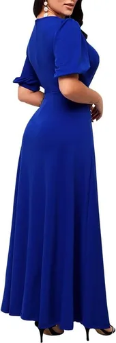 Vista 4 de SperLucky Maxi vestidos para mujer, vestido largo elegante, vestido de manga corta, casual, cuello redondo, estampado floral, vestido de fiesta