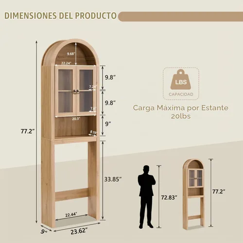 Vista 2 de IFGET Arqueado sobre el gabinete de almacenamiento del inodoro con puertas Roble natural