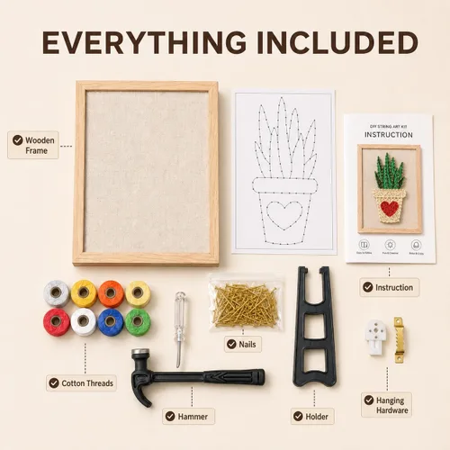 Vista 3 de RM Studio - Set de arte con hilos DIY con todos los accesorios y marco para niños, estudiantes, adultos principiantes, decoración hecha a mano, Aloe