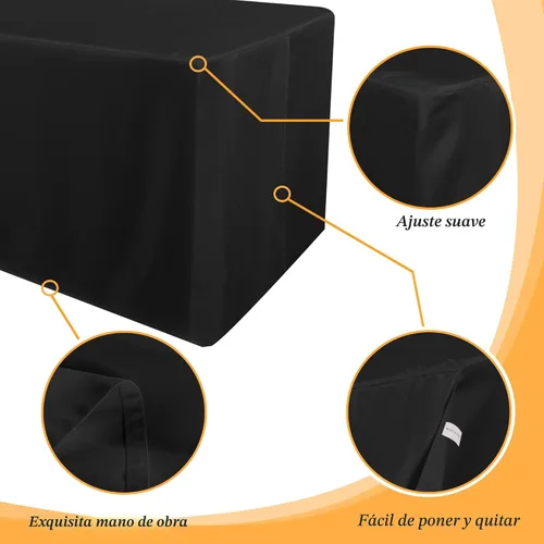 Vista 4 de Obstal Paquete de 2 manteles negros ajustables para mesas rectangulares de 4 pies, resistente al agua, lavable, tela de poliéster