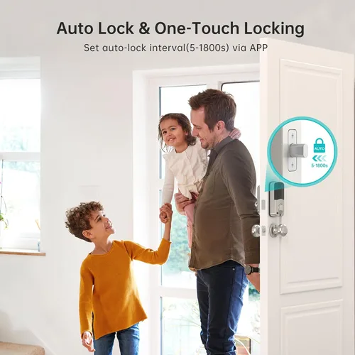 Vista 5 de Cerradura de puerta inteligente WiFi: cerradura de puerta de entrada sin llave con asa, cerradura inteligente de huellas dactilares con 2 perillas