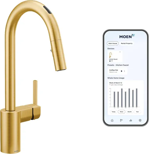 Vista 33 de Moen Align 5923BLS Grifo de cocina desplegable con resorte de una sola manija de acero inoxidable con aerosol desplegable y Power Boost, grifo