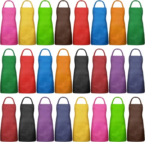 Vista 8 de Tarpop Paquete de 24 delantales con babero unisex, delantal comercial, delantal resistente para cocina, barbacoa, manualidades, para mujeres, Negro