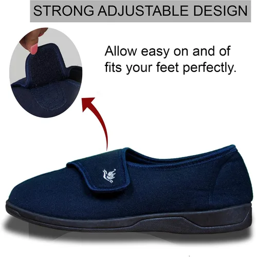 Vista 3 de EuropeanSoftest - Pantuflas de espuma viscoelástica 80-D con cierre ajustable, cómodas y cálidas de forro polar para artritis, edema, cierre