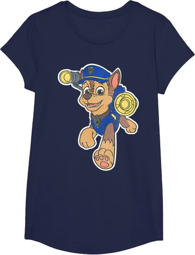 Vista 72 de Paw Patrol Chase Character Patch - Camiseta negra de manga corta con cuello redondo y ajuste clásico, talla S Negro